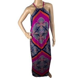 Roz & Ali Maxi‎ Dress Empire Waist Key Hole High Neckline Women's Size 6